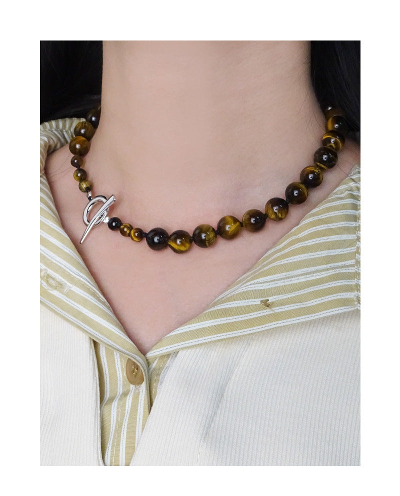 Tiger's eye stone necklace-XL420