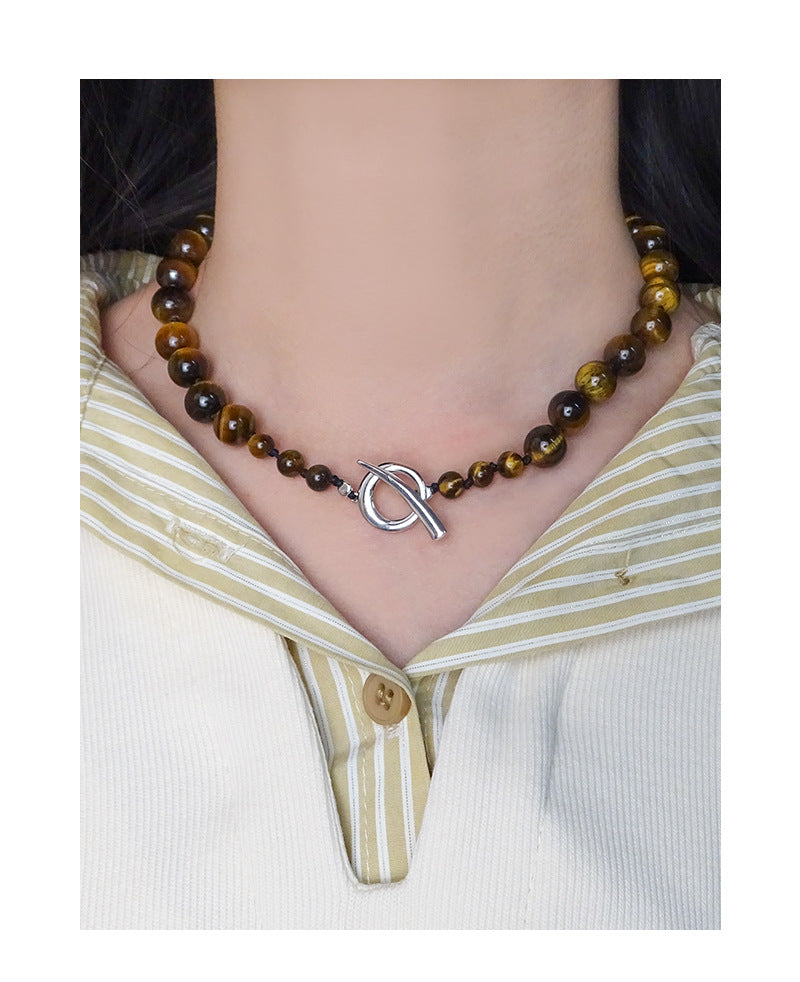 Tiger's eye stone necklace-XL420