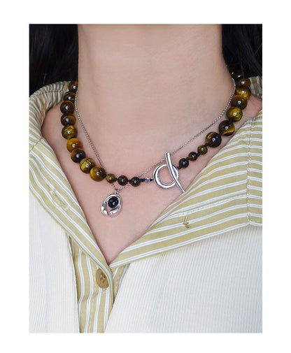 Tiger's eye stone necklace-XL420