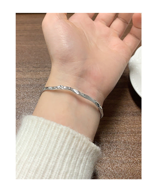 textured sterling silver bracelet-SL058